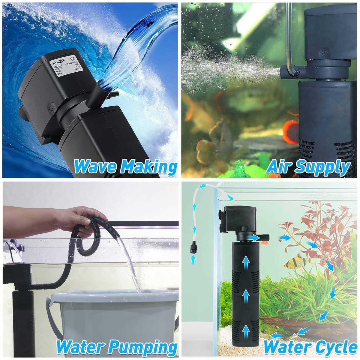 Aquarium Filter 300gph Submersible Internal Fish Tank Filter O5265