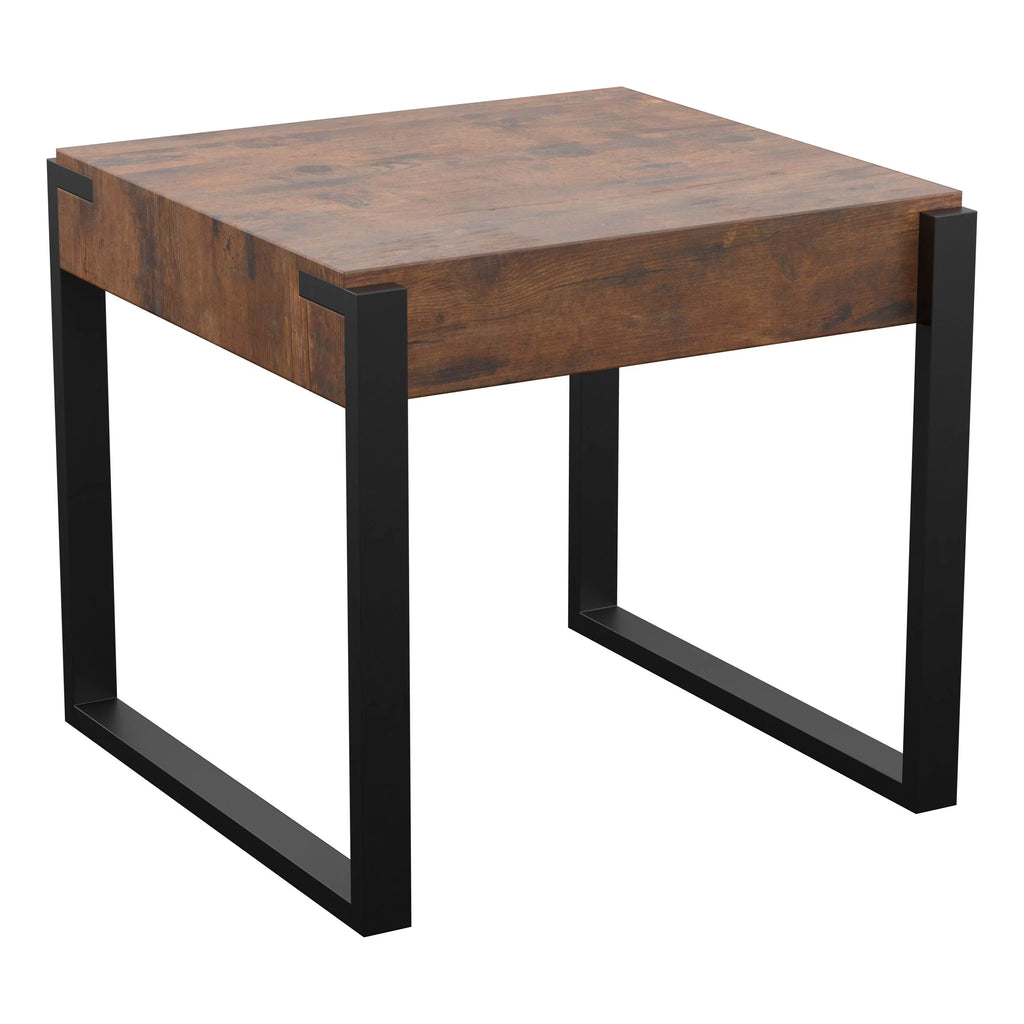 Dark Rustic Wood Black Metal Legs Side Table J546
