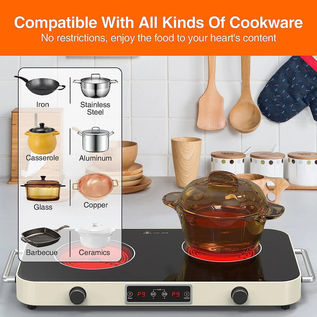 2200W 2 Burners Electric Cooktop with Knob Control J191