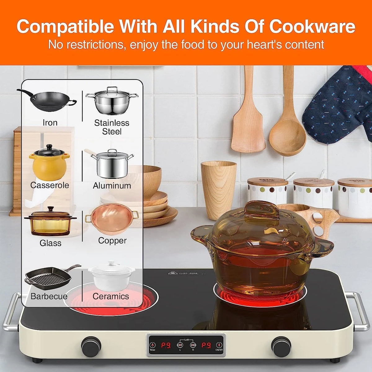 2200W 2 Burners Electric Cooktop with Knob Control J191