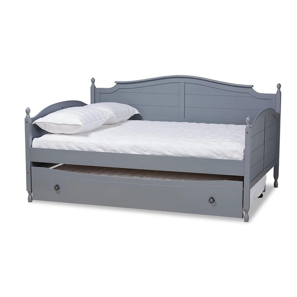 Grey Wood Full Size Daybed with Trundle Bed T48705