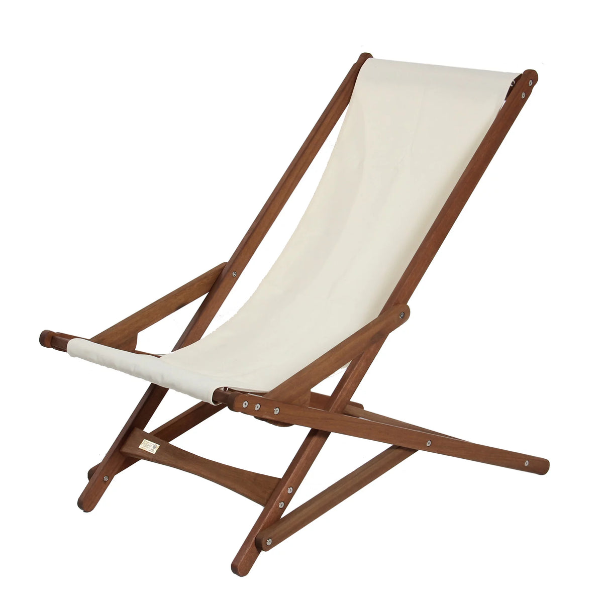 38" Wooden and White Fabric Outdoor Folding Glider Chair F32145
