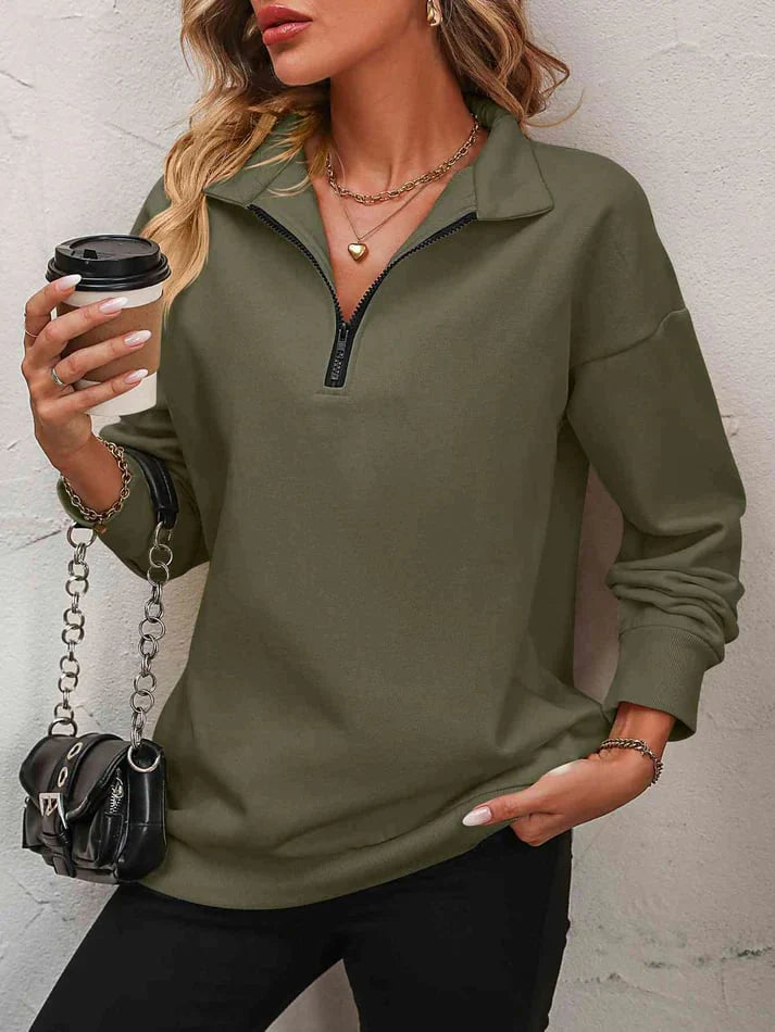 Womens Zip-Up Dropped Shoulder Sweatshirt G3765