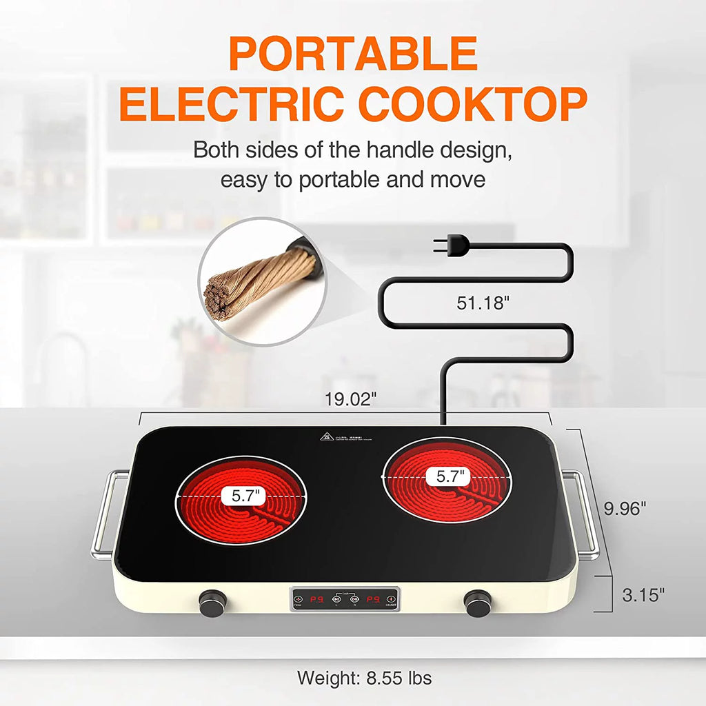 2200W 2 Burners Electric Cooktop with Knob Control J191