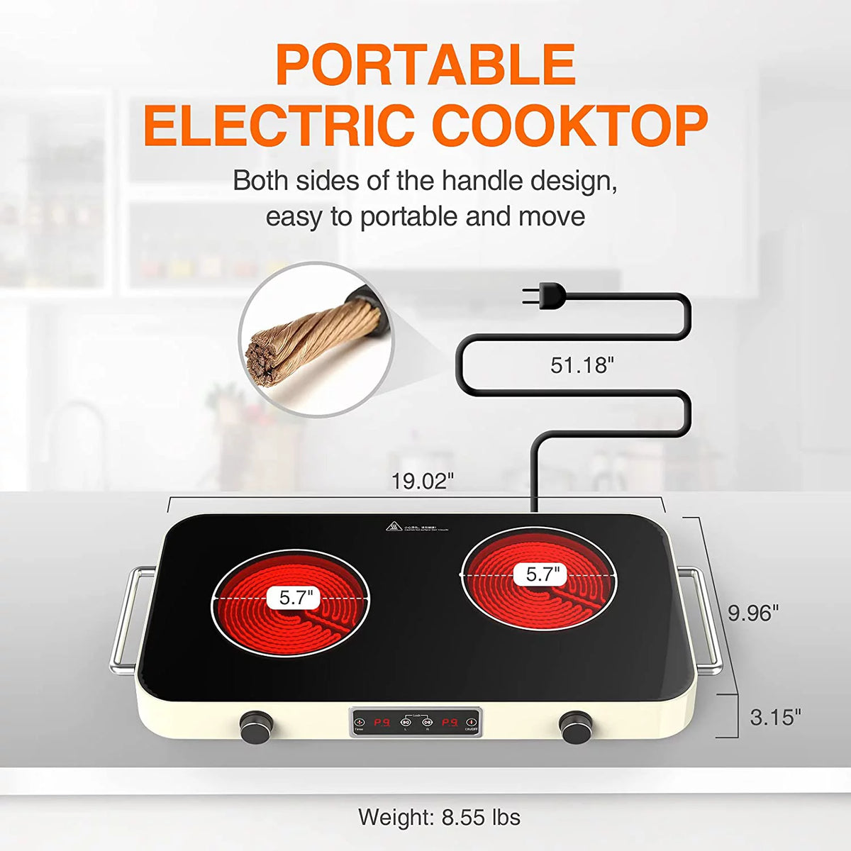 2200W 2 Burners Electric Cooktop with Knob Control J191