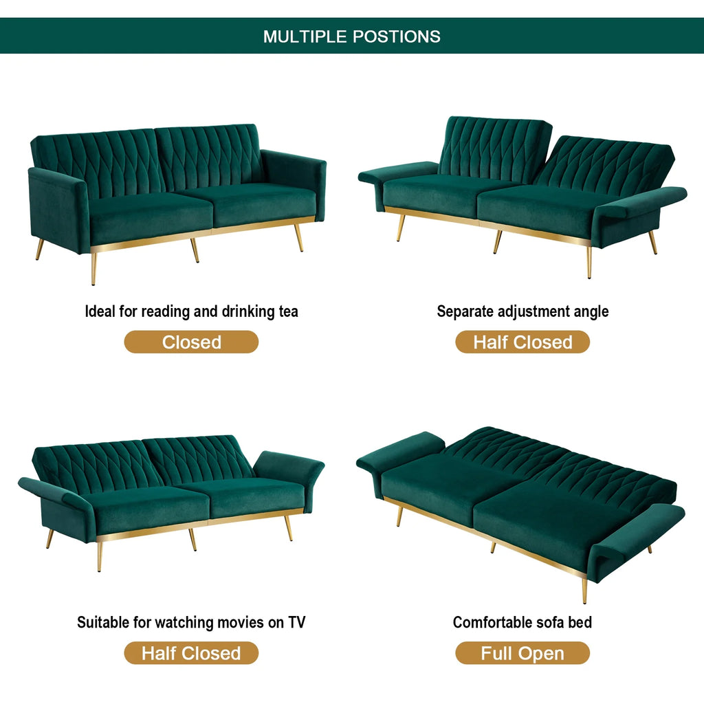 Green Velvet Convertible Futon Sofa Bed E294592