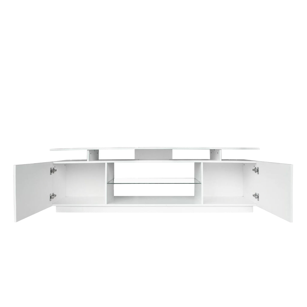White High Gloss TV Stand with LED Light and Storage Cabinets D38876