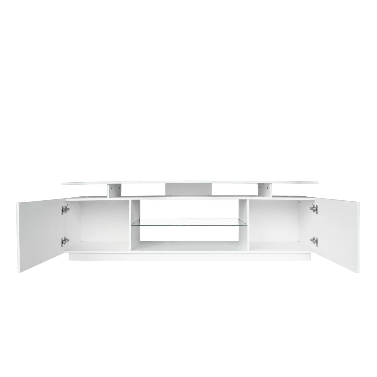 White High Gloss TV Stand with LED Light and Storage Cabinets D38876