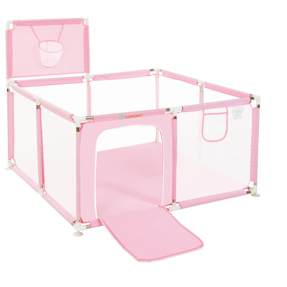 Portable 4-Panel Baby Playpen with Basketball Hoop, Grey V726