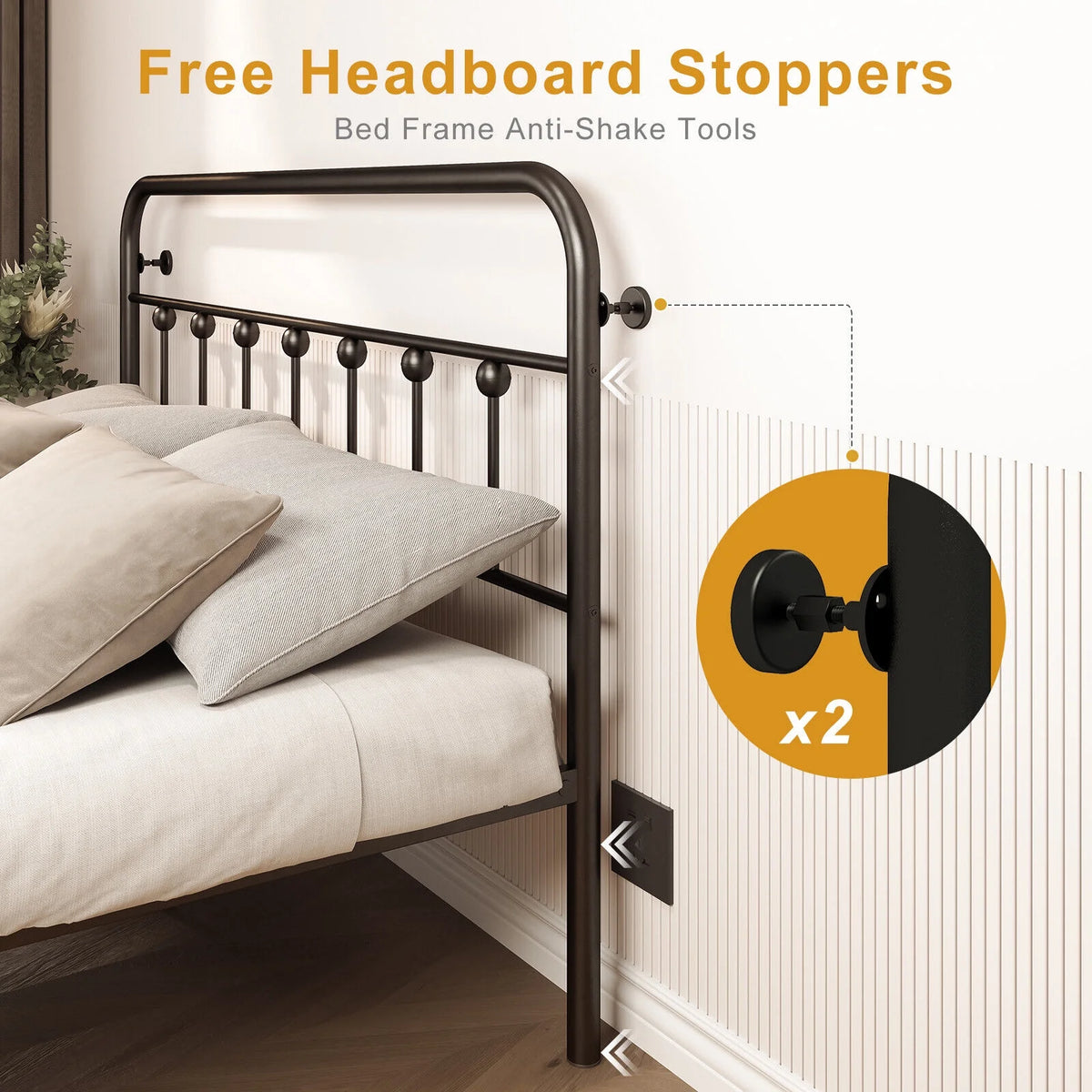 Queen Size Black Metal Bed Frame with Headboard and Footboard O58352