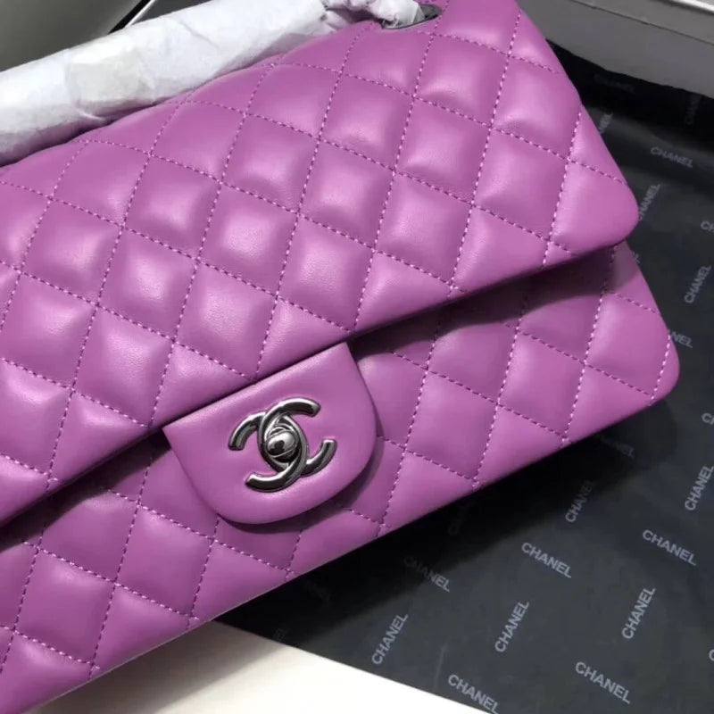 Purple Medium Size Lambskin Leather Flap Bag Z399322
