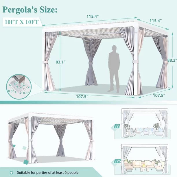 10'10' Outdoor Louvered Pergola with Adjustable Aluminum Roof W598