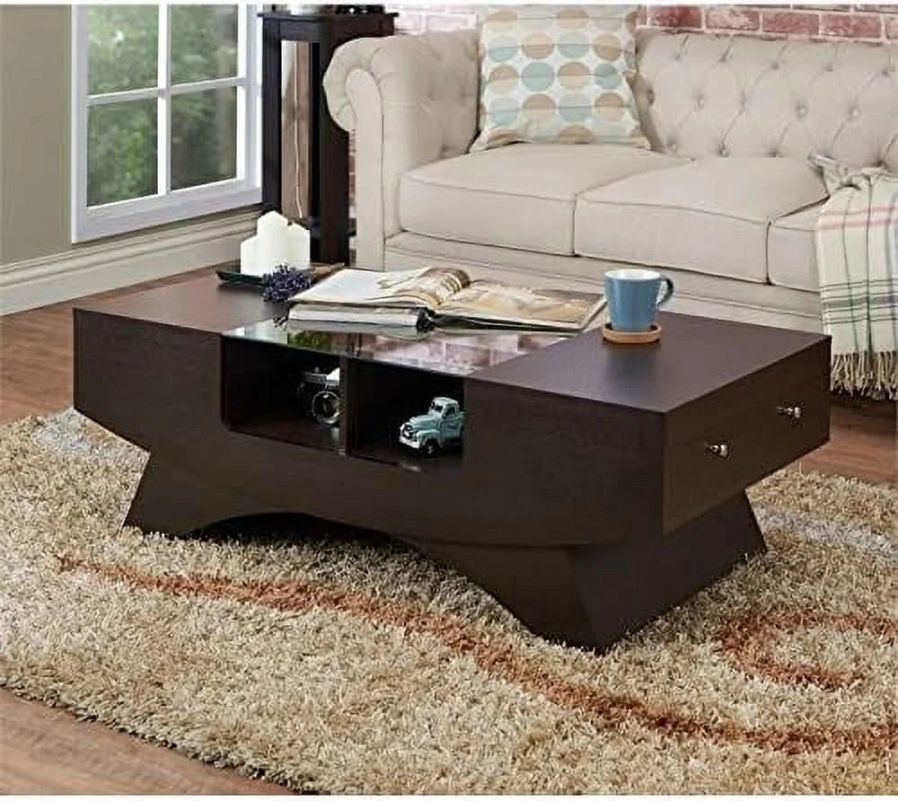 Wooden Glass Top Coffee Table E472