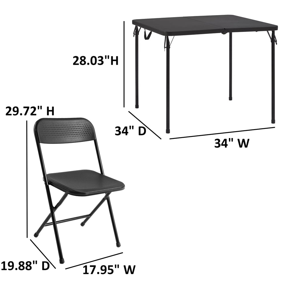5 Piece Resin Folding Table and Chairs Set, Black K34358