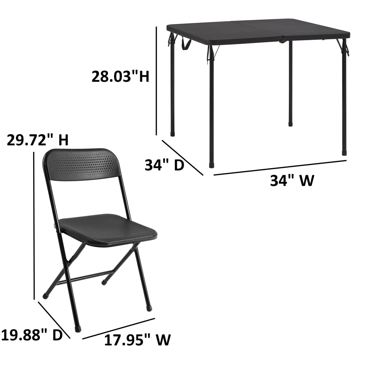5 Piece Resin Folding Table and Chairs Set, Black K34358