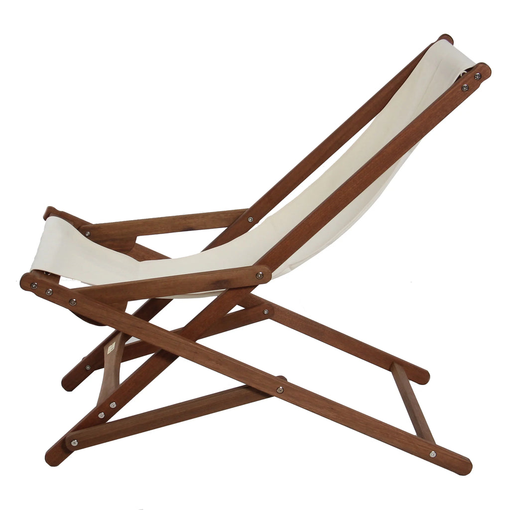 38" Wooden and White Fabric Outdoor Folding Glider Chair F32145