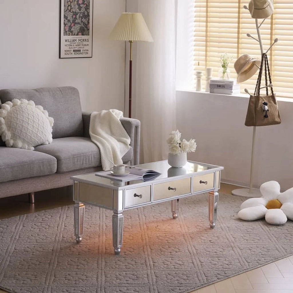 Mirrored Coffee Table with LED Light and Storage V76023