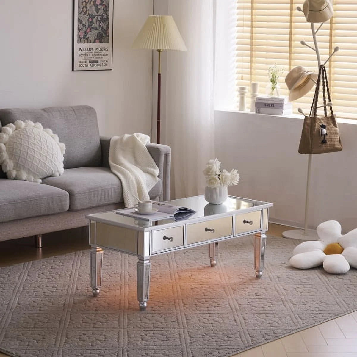 Mirrored Coffee Table with LED Light and Storage V76023