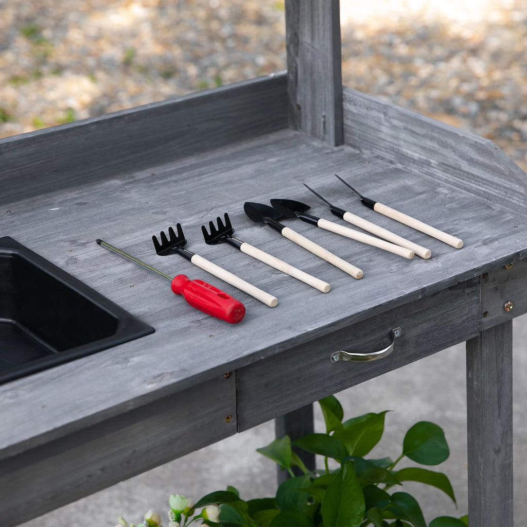 36" x 18" x 47" Wood Potting Bench Work Table with 2 Wheels, Grey M6906