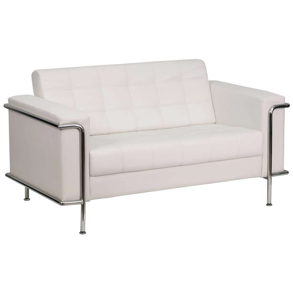 White LeatherSoft Loveseat with Encasing Frame N393477