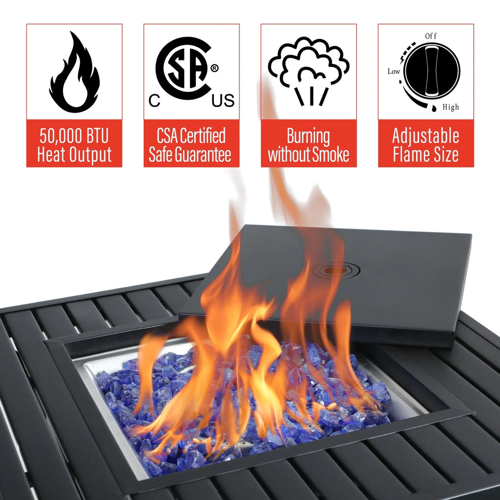 28 inch Outdoor Gas Fire Pit Table with Lid 50,000 BTU C730