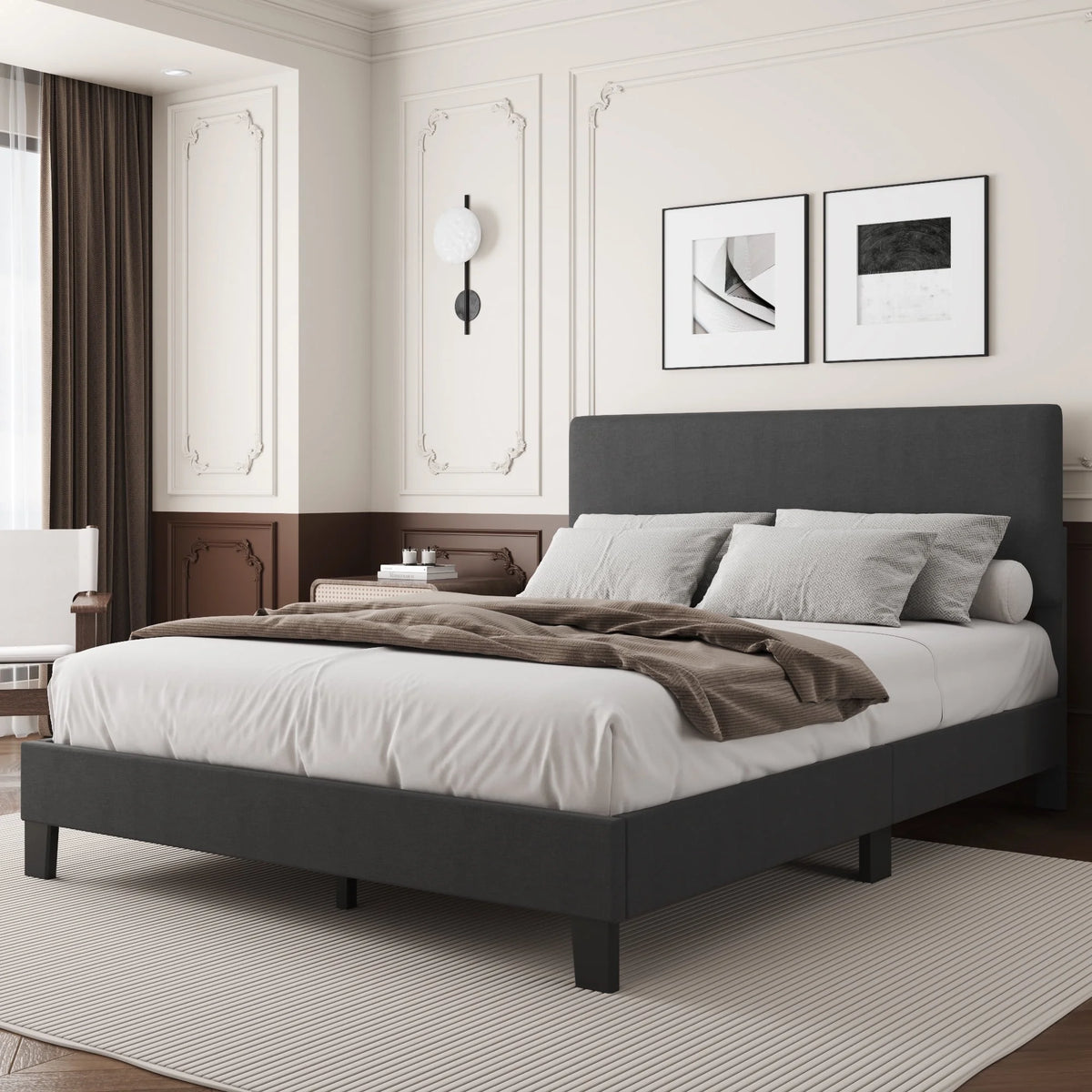 Queen Size Dark Gray Upholstered Bed Frame Y447