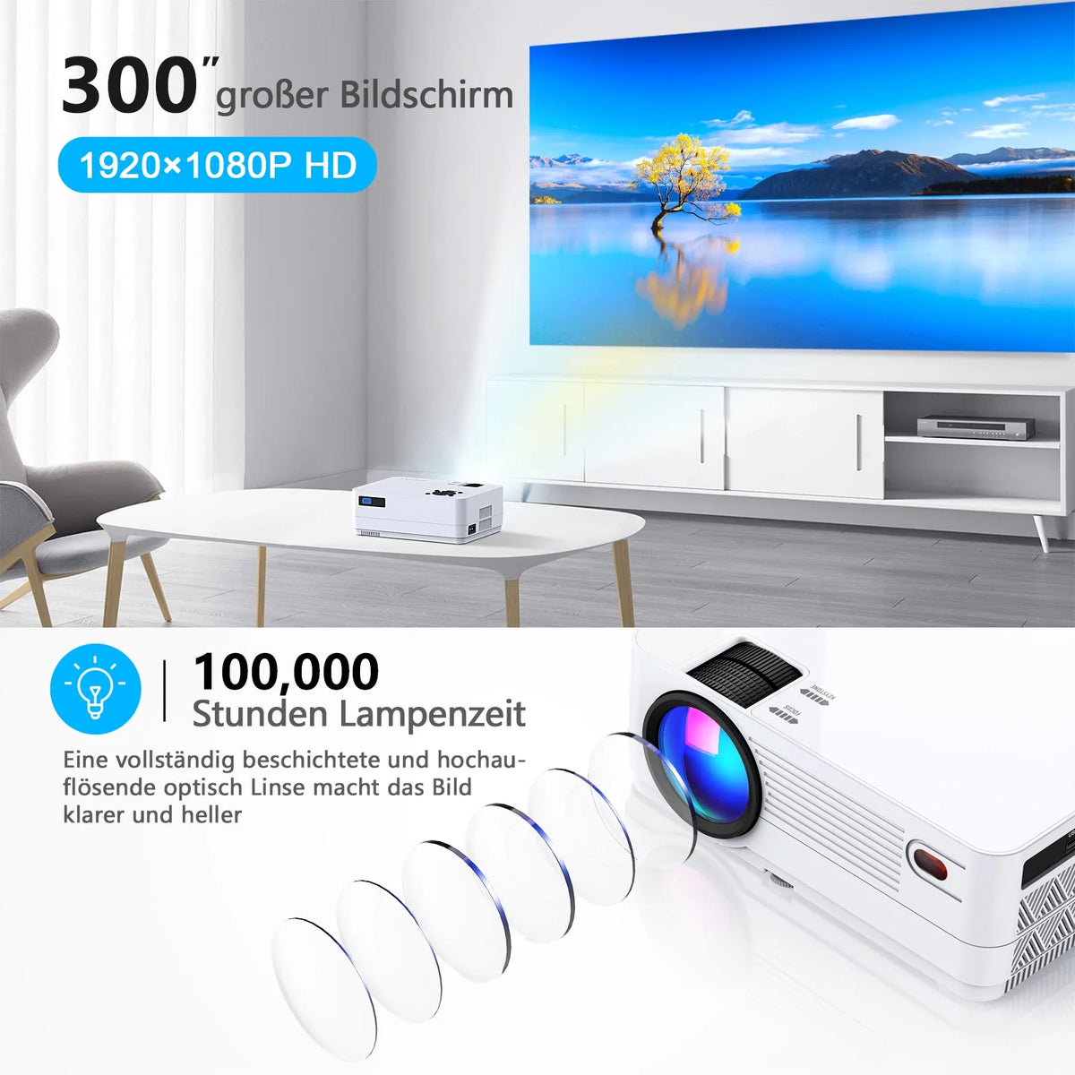 12000LM Native 1080P HD Projector with WiFi and Bluetooth Y9267
