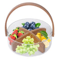 Clear Glass Fruit Serving Bowl with Wood Divider U70954