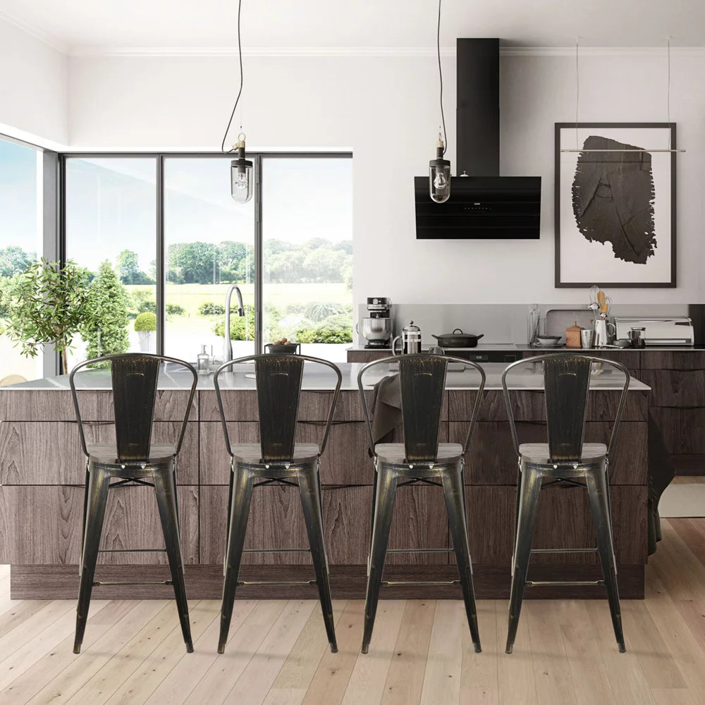 Antique Black High Back Bar Stools Set of 4 Y4936
