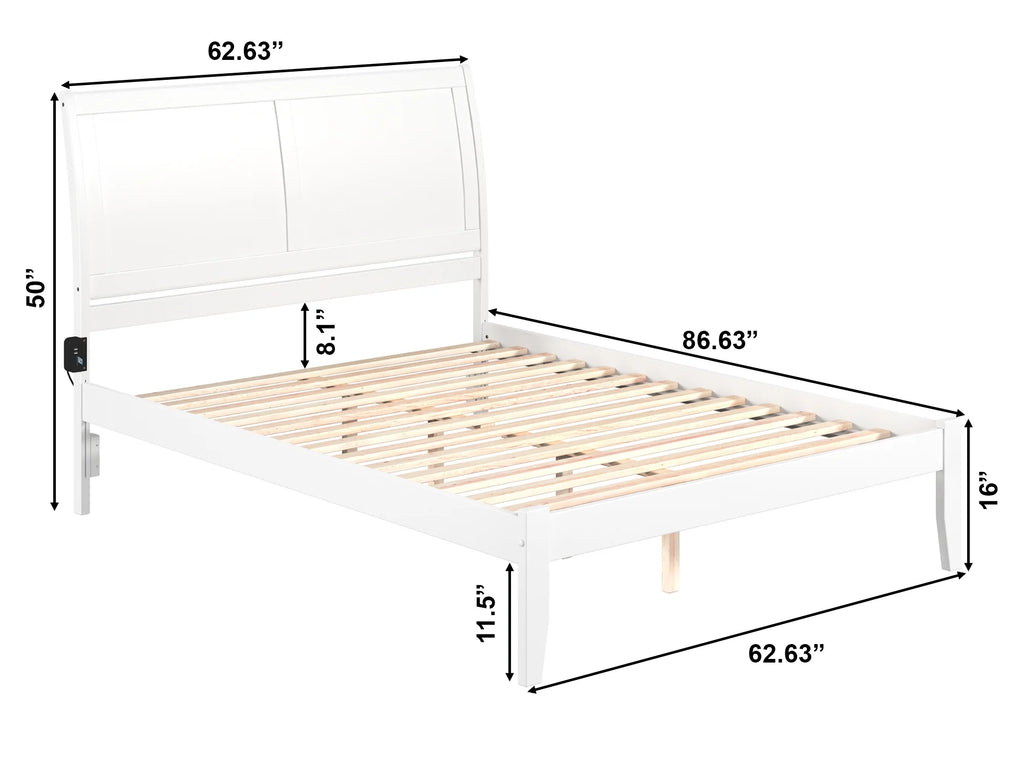 Queen Wood Platform Bed Frame with Sleigh Headboard, White Q361