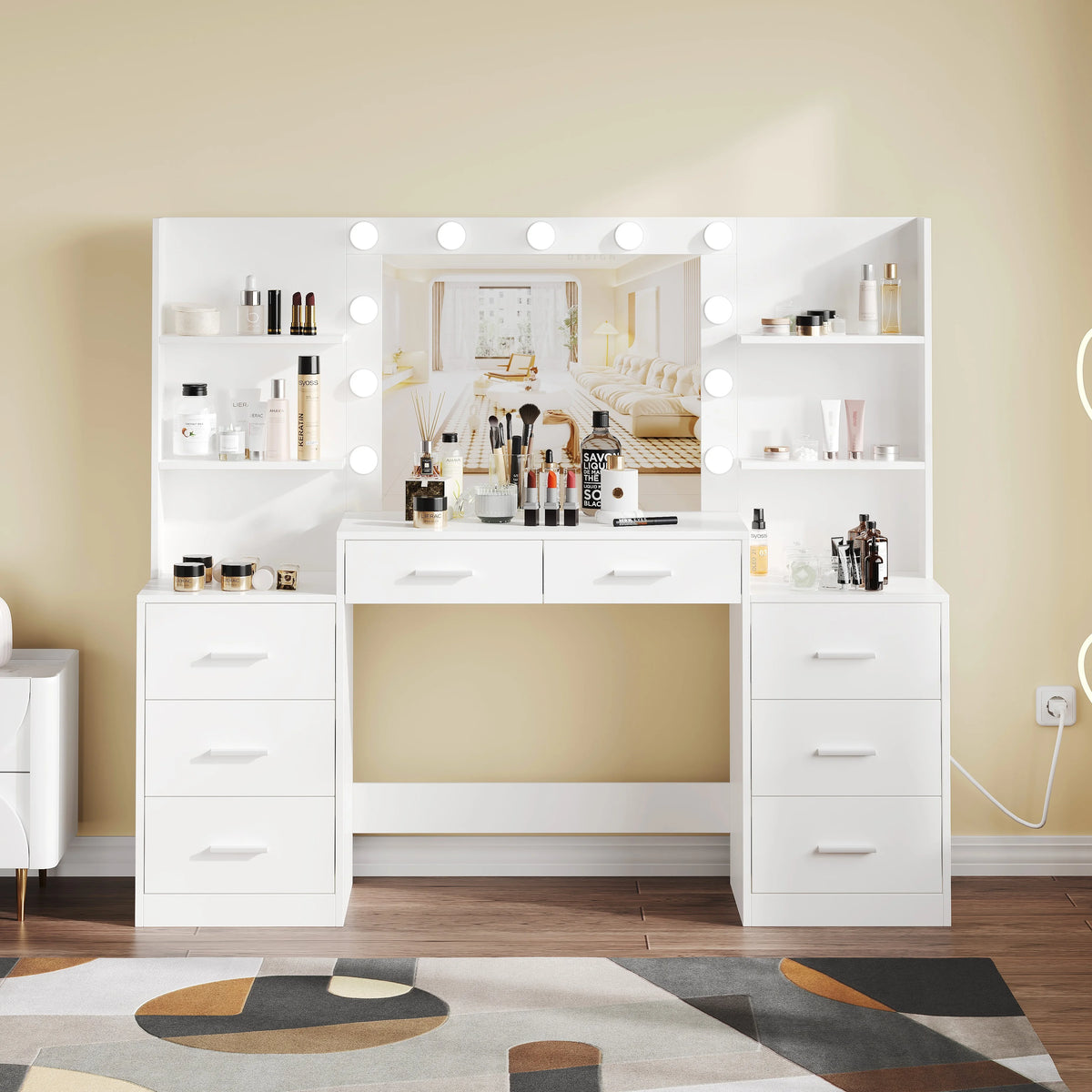 Vanity Desk with Mirror and 8 Drawer W652