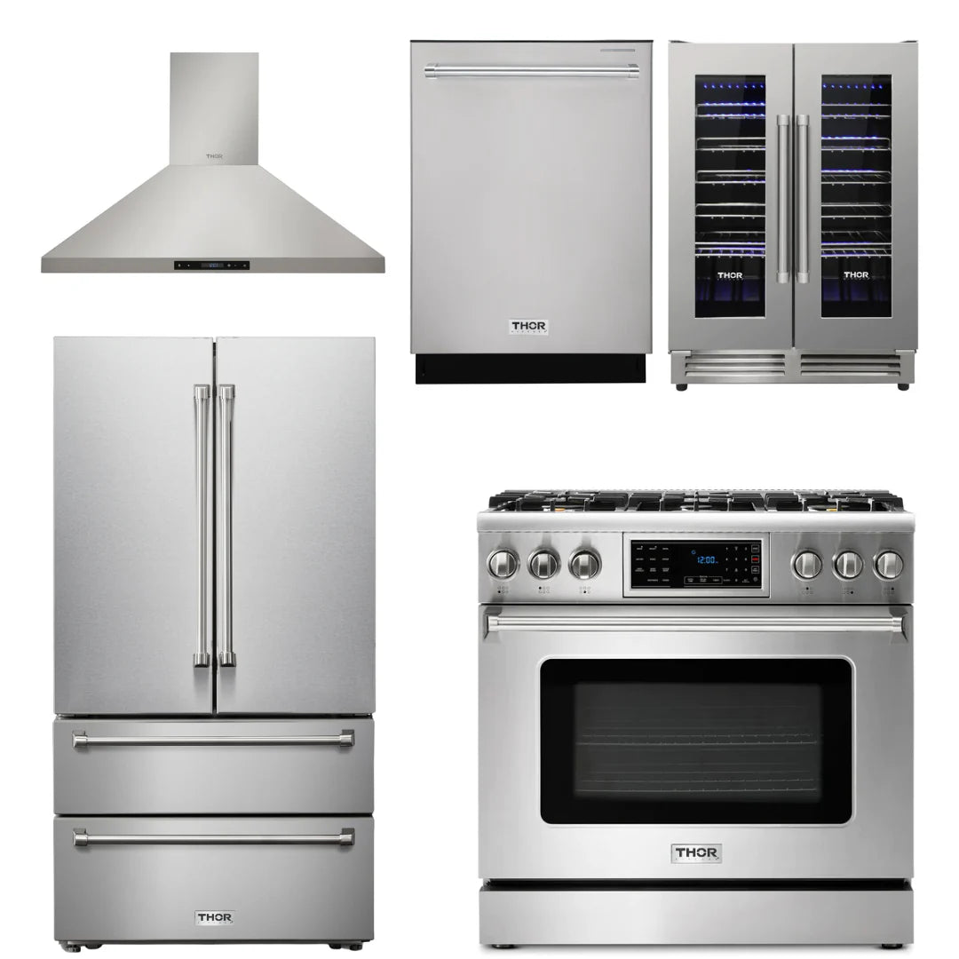 36 Propane Gas Range, Range Hood, Refrigerator, Dishwasher, Wine Cooler H1776