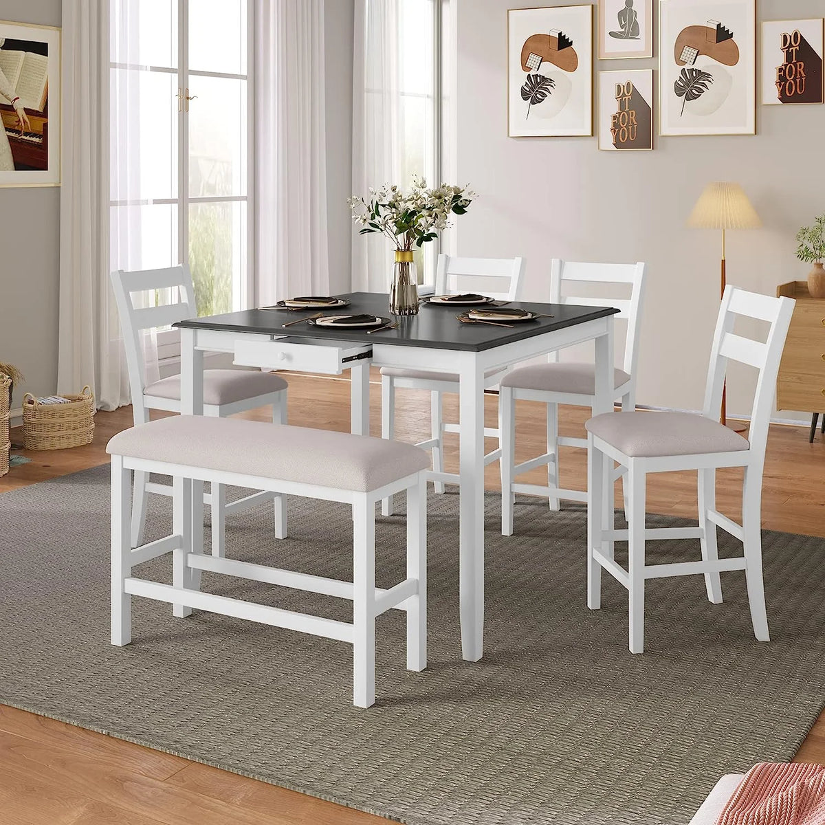 5-Piece Round Dining Table and Chairs Set Q9691