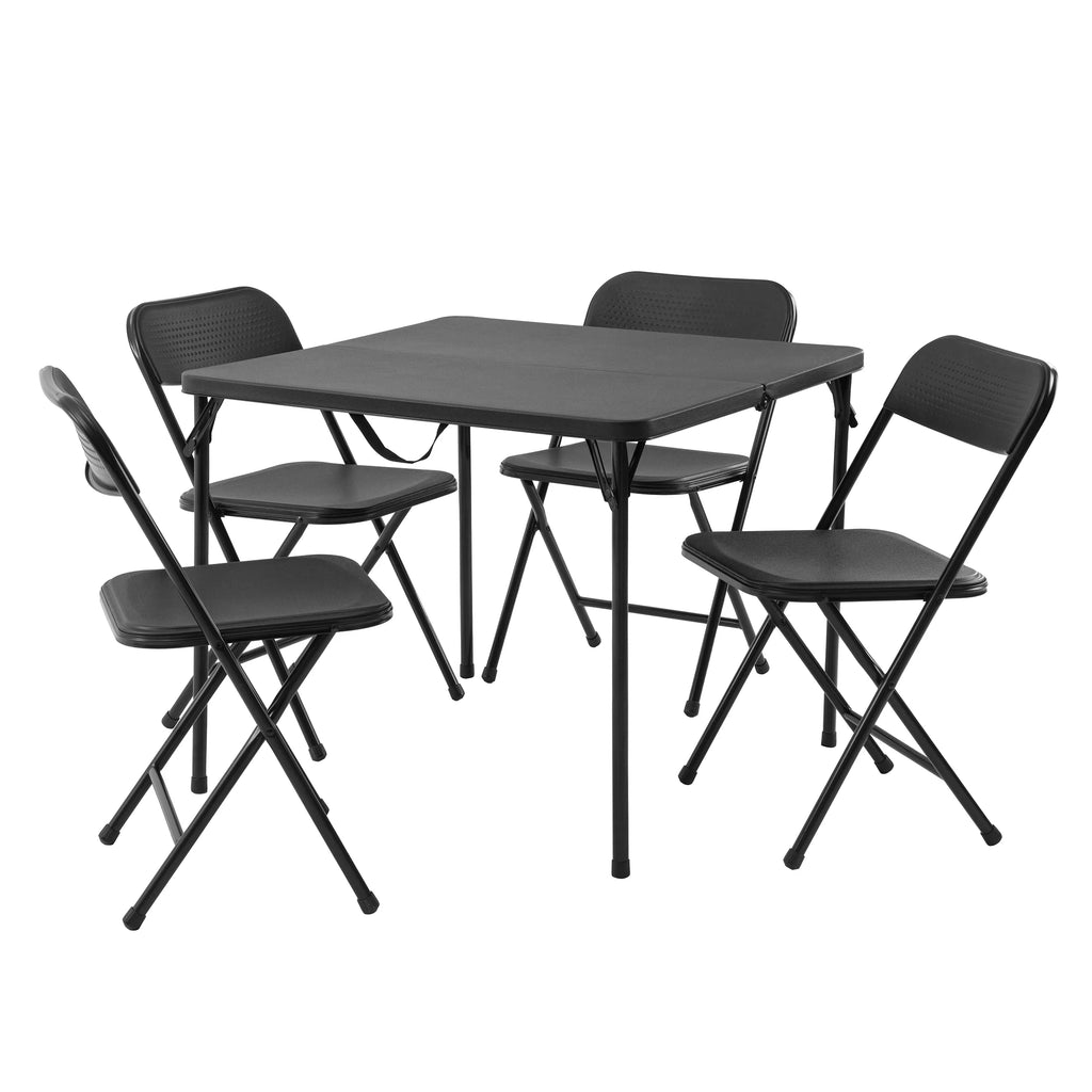 5 Piece Resin Folding Table and Chairs Set, Black K34358