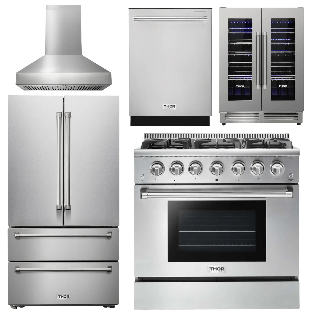 36 Propane Gas Range, Range Hood, Refrigerator, Dishwasher, Wine Cooler U92238