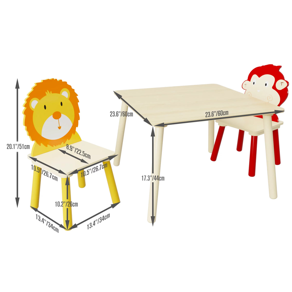 Kids Table and 2 Chairs Set 3-Piece Toddler Wooden Activity Play Table Set D481377