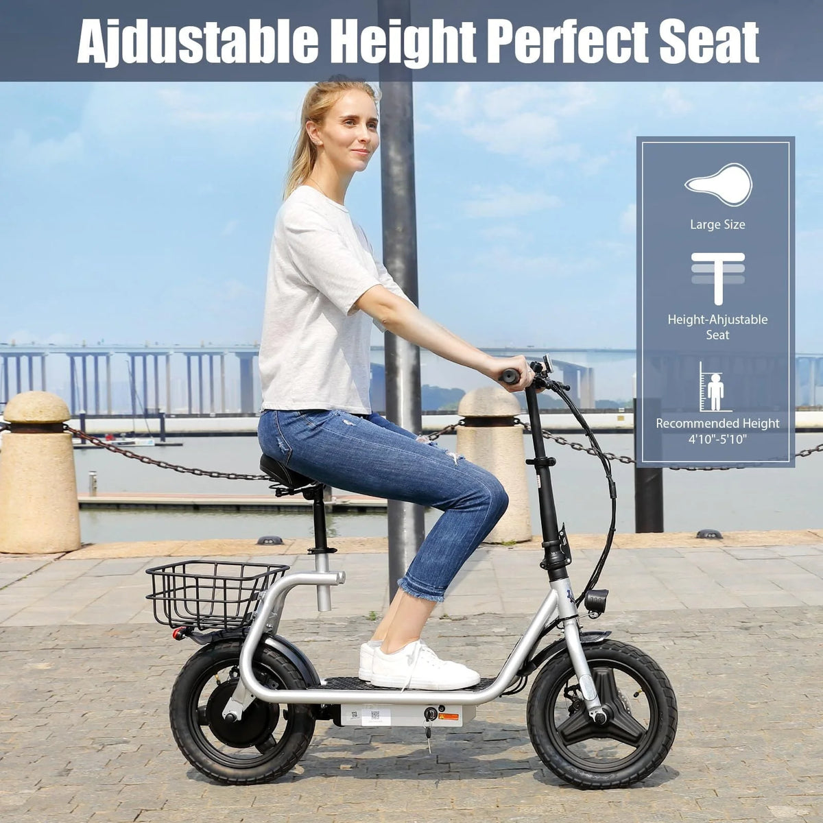 500W Electric Scooter with Seat, 14 inch, Silver C6072