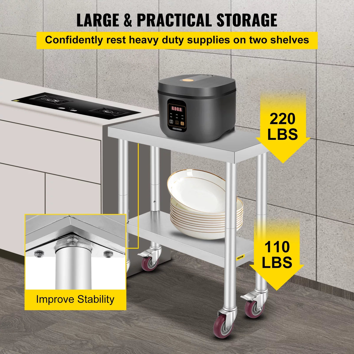 Stainless Steel Work Table with Wheels Y743009