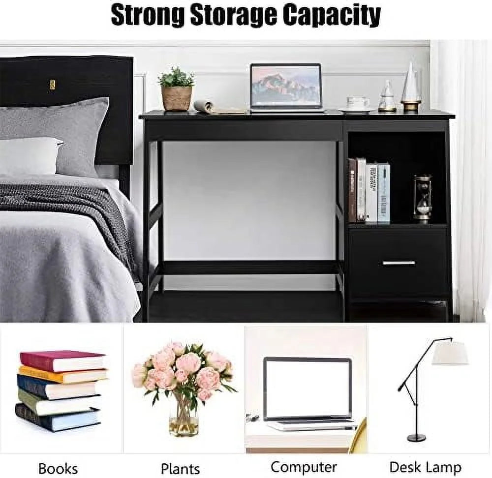 Black Computer Desk with 2 Drawers W411821