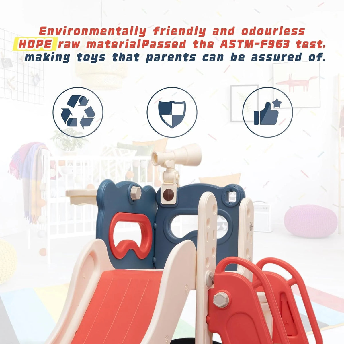 5-in-1 Kids Slide and Climber with Basketball Hoop U814554