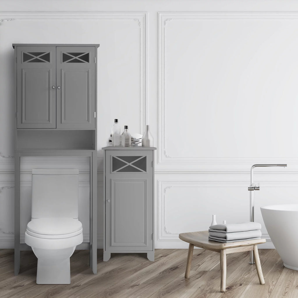 Gray Wooden Over-the-Toilet Storage Cabinet with 2 Doors C45876