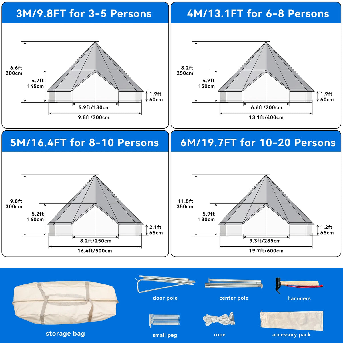 4 Seasons Waterproof Cotton Camping Tent with Stove Jacks V454