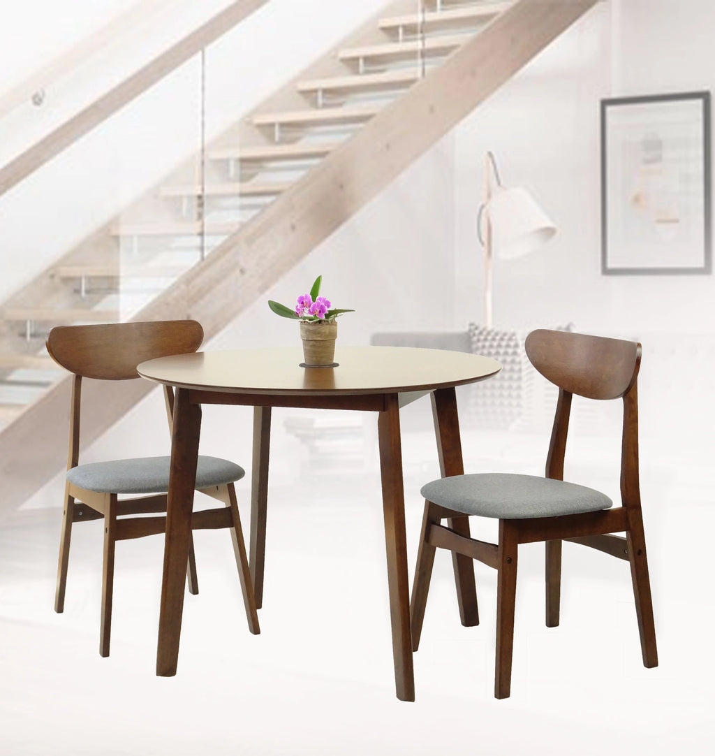 Set of 2 Chairs and Round Dining Table Solid Wood Padded Seat White Q270665