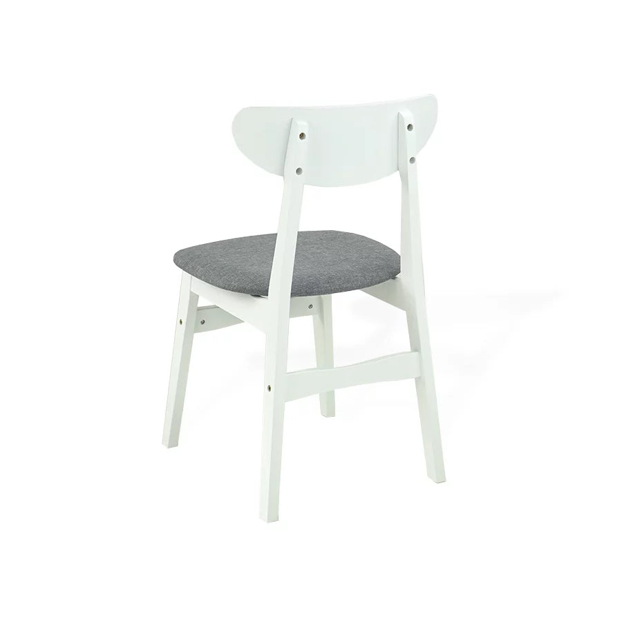 Set of 2 Chairs and Round Dining Table Solid Wood Padded Seat White Q270665