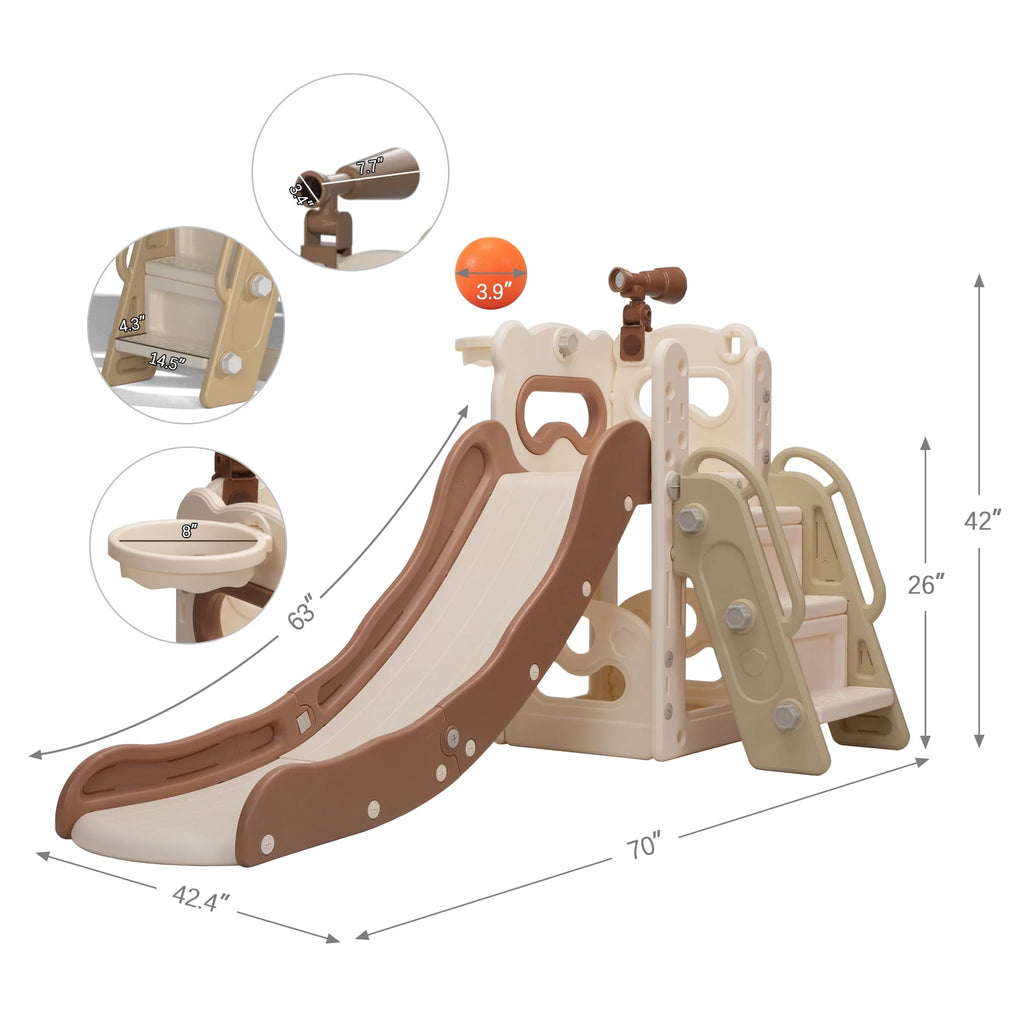 5-in-1 Kids Slide and Climber with Basketball Hoop U814554
