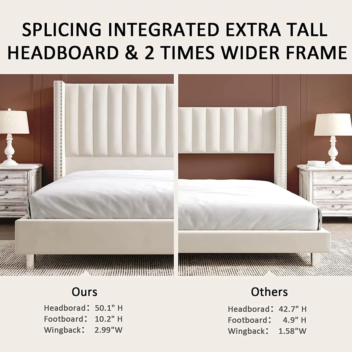 Queen Upholstered Wingback Bed Frame N8243