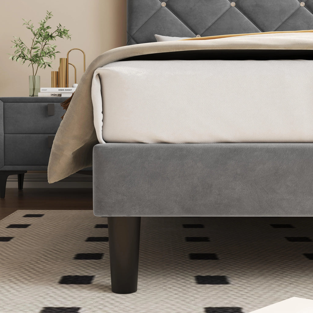 Black Queen Size Upholstered Platform Bed Frame with Headboard W41693