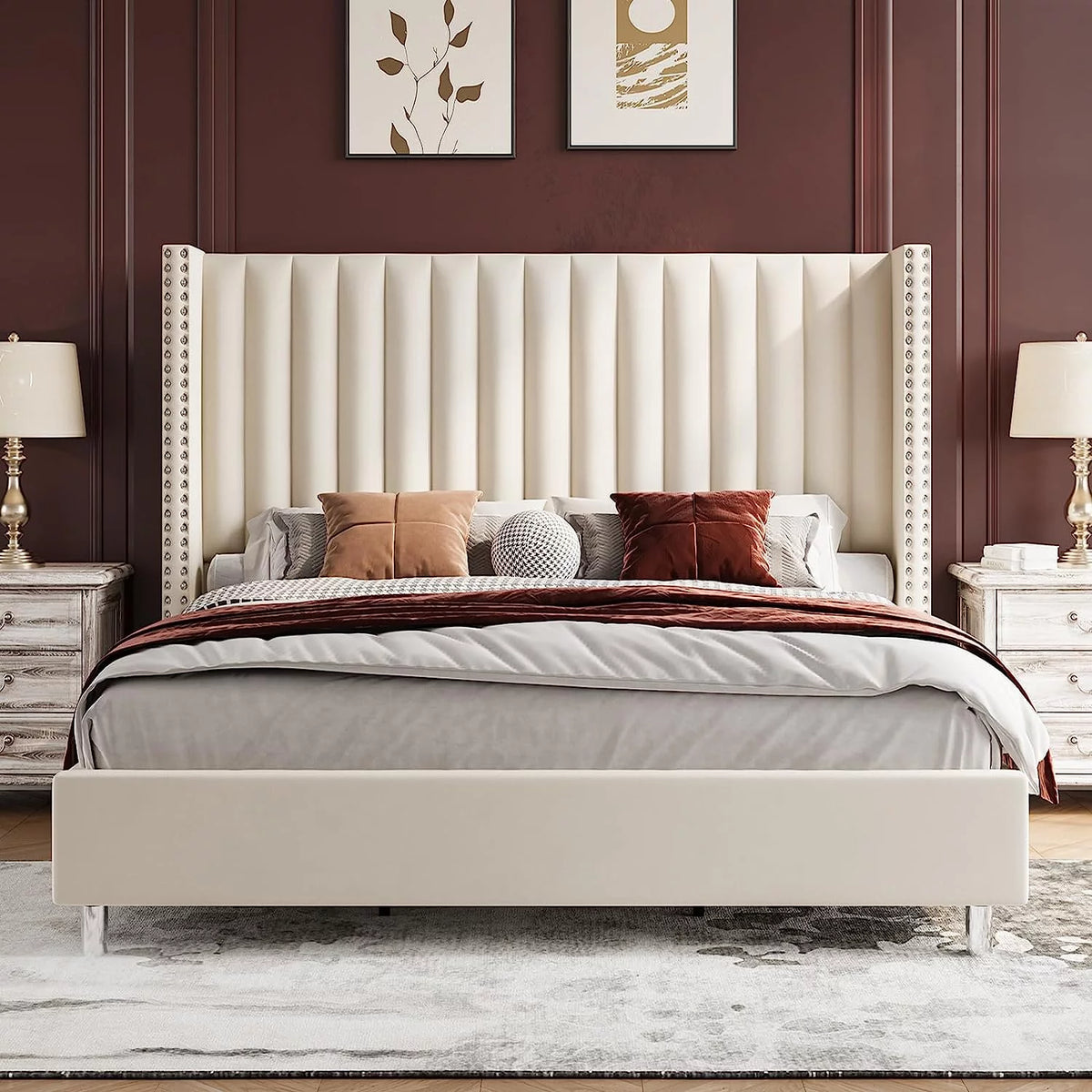 Queen Upholstered Wingback Bed Frame N8243