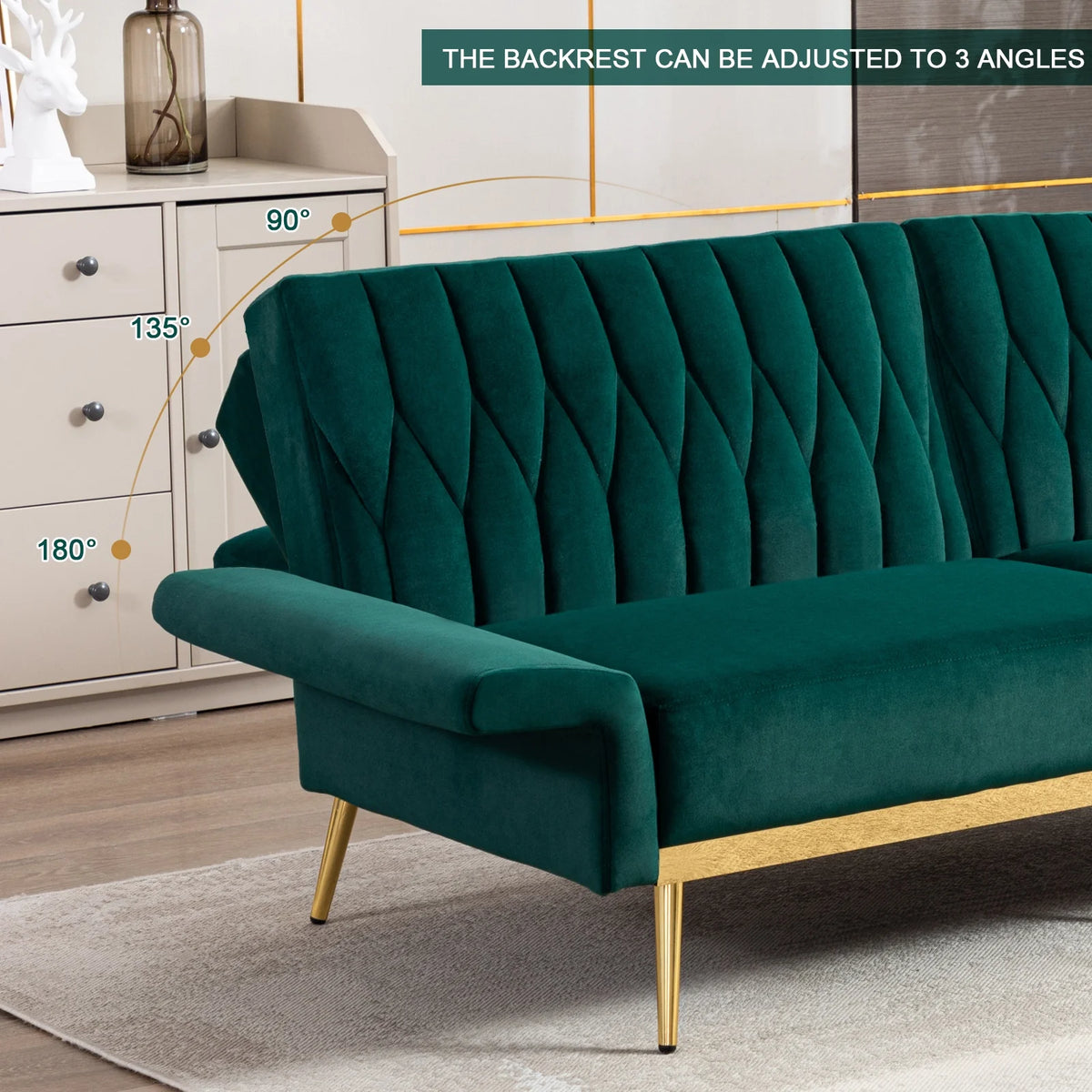 Green Velvet Convertible Futon Sofa Bed E294592