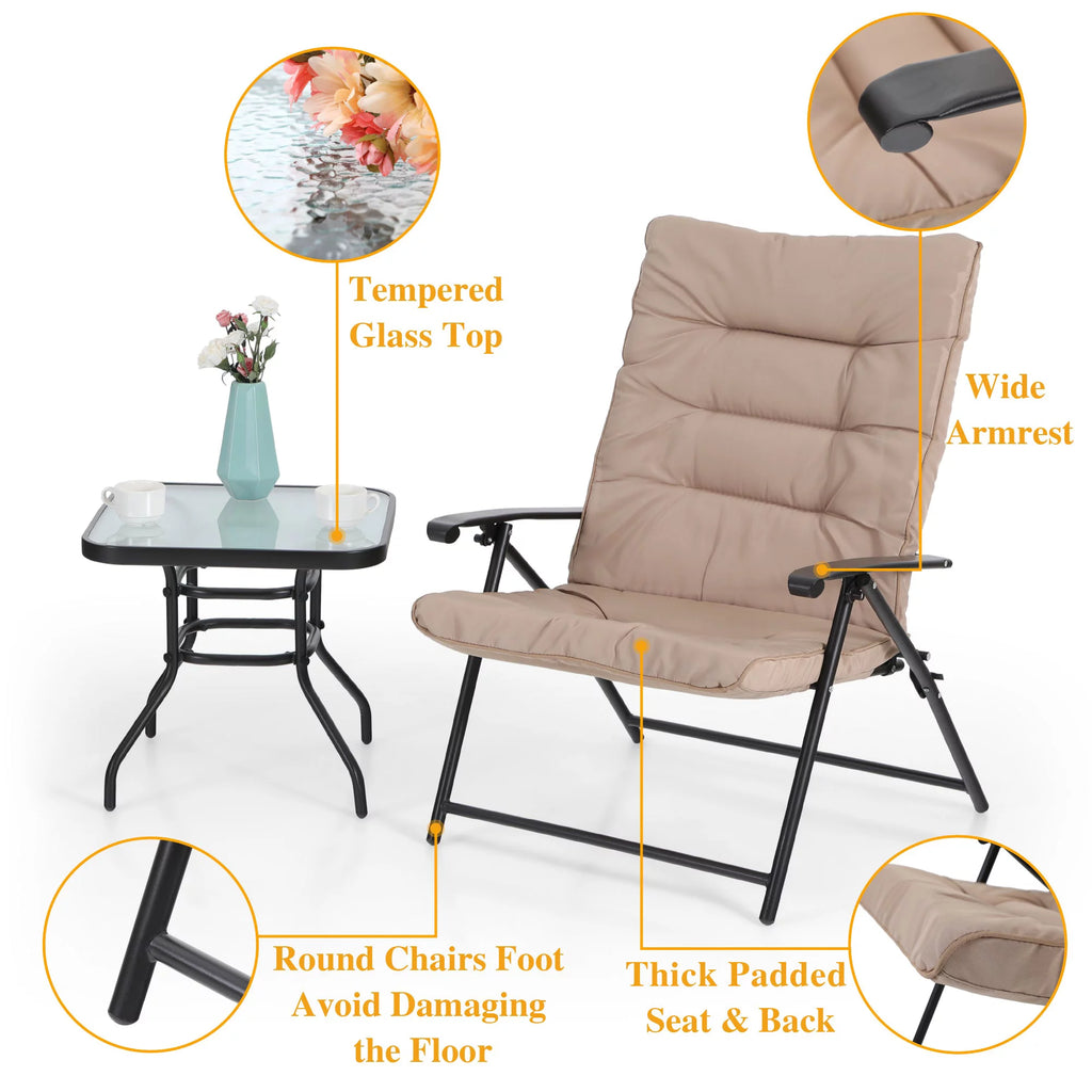 3 PCS Outdoor Patio Bistro Set Beige Y592